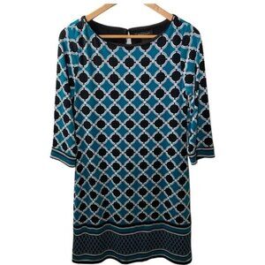White House Black Market Blue Geometric Print Shift Dress Size Small